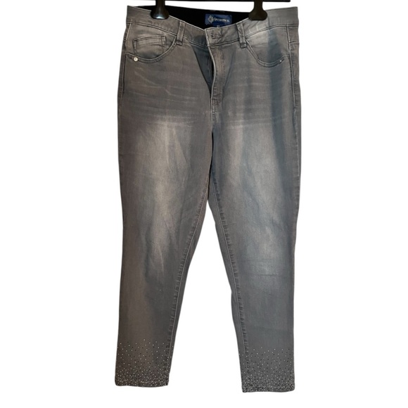DEMOCRACY AB Technology Jeans Size 10 in Gray wash embellishments to hem EUC - Picture 1 of 8
